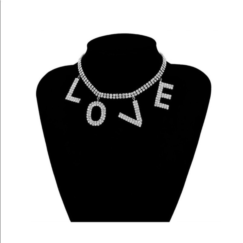 Large Love Letter Rhinestone Choker Necklace